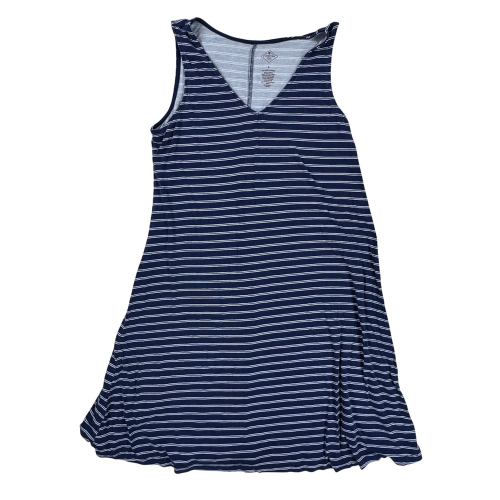 St‎ Johns Bay Womens Navy Blue White Striped Sleeveless V-Neck Swing Dress Small